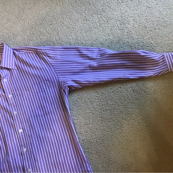 Men’s Custom Tailored Dress Shirt, lavender white stripe 17x32 - Picture 6 of 6